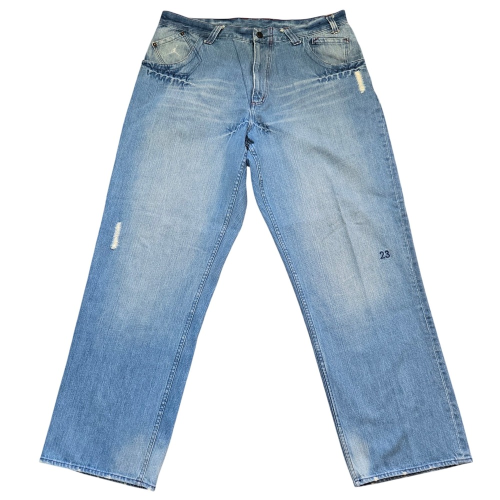 Jordan Brand Baggy Denim Jeans Light Wash Jumpman 23 Embroidery 38x34 Streetwear